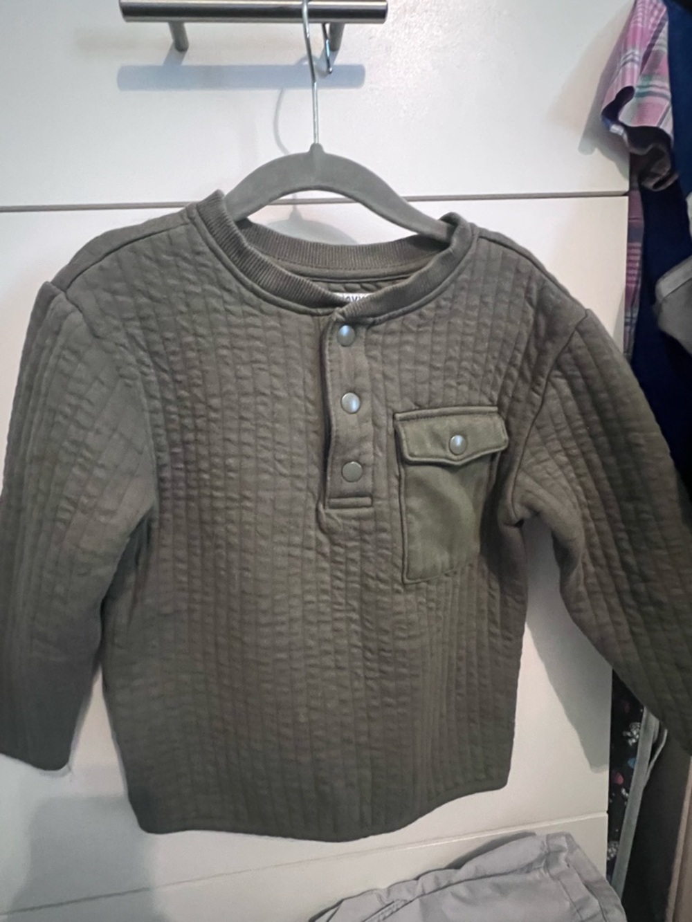 Kids Olive Quilted Long-Sleeve Top with Chest Pocket